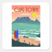 Retro Kaapstad Zuid-Afrika Tafelberg kunst Vierkante Sticker (Voorkant)