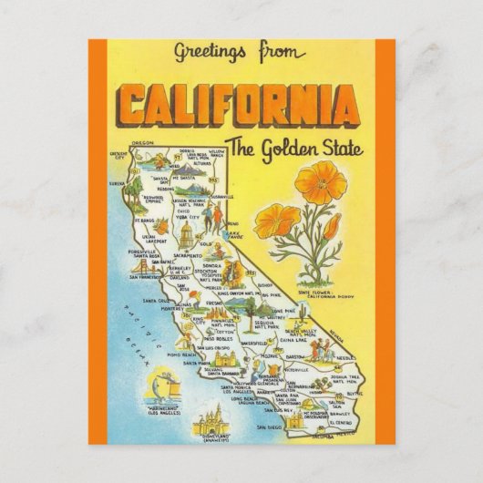 Retro kaart van de staat Californië (Voorkant)