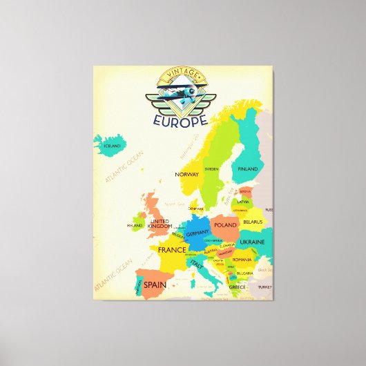 Retro kaart van Europa. Canvas Afdruk (Voorkant)