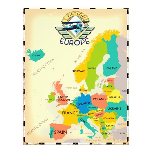 Retro kaart van Europa. Foto Afdruk (Voorkant)