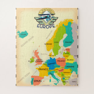 Retro kaart van Europa. Legpuzzel
