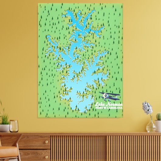 Retro-kaart van het meer Norman South Carolina Canvas Afdruk (Insitu (Woonkamer))