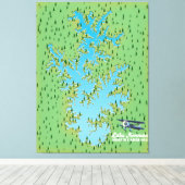 Retro-kaart van het meer Norman South Carolina Canvas Afdruk (Insitu (Houten vloer))