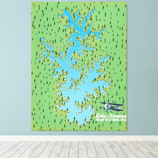 Retro-kaart van het meer Norman South Carolina Canvas Afdruk (Insitu (Houten vloer))