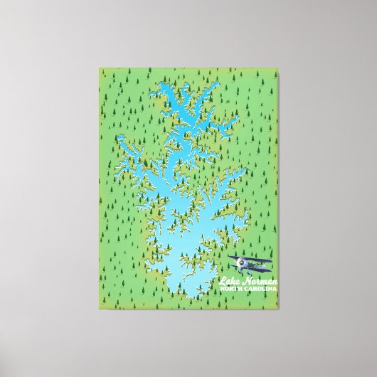 Retro-kaart van het meer Norman South Carolina Canvas Afdruk (Voorkant)