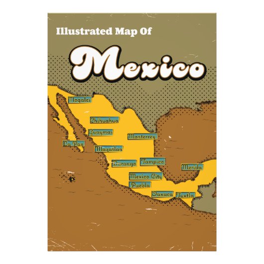 Retro kaart van Mexico Foto Afdruk (Voorkant)