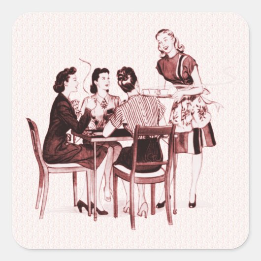 Retro-Kaarten en koffie Vierkante Sticker (Voorkant)