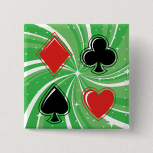 Retro kaartkleuren levendig rood en zwart vierkante button 5,1 cm