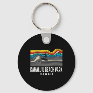 Retro Kahalu'u Beach Park Hawaï surfer surfen Sleutelhanger