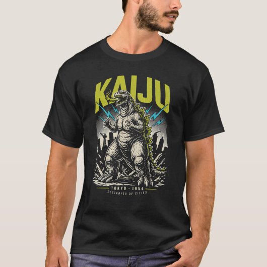 Retro Kaiju Illustratie T-Shirt (Voorkant)