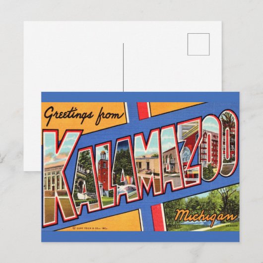 Retro Kalamazoo Michigan Groet Briefkaart (Voorkant / Achterkant)