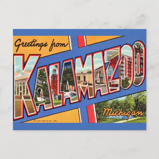 Retro Kalamazoo Michigan Groet Briefkaart (Voorkant)