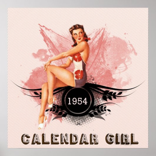 Retro kalender meisje pin-up vintage stijl ontwerp poster (Voorkant)