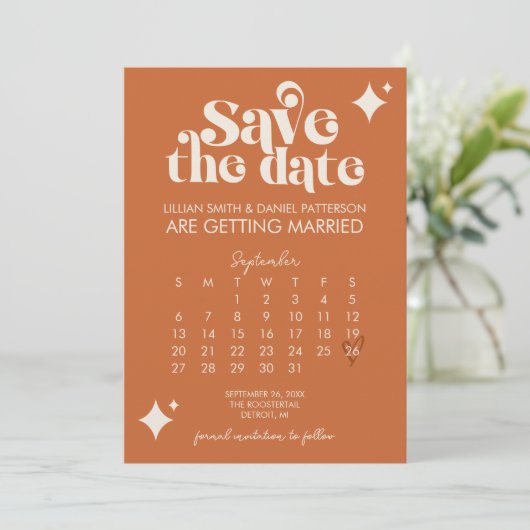 Retro kalender trouw save the date kaart (Staand voorkant)