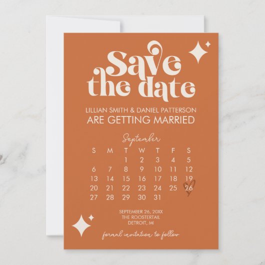 Retro kalender trouwen save the date kaart (Voorkant)