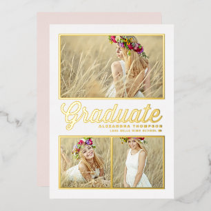 Retro kalligrafie fotocollage Afstuderen Folie Uitnodiging