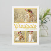Retro kalligrafie fotocollage Afstuderen Folie Uitnodiging (Staand Voorkant)