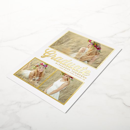 Retro kalligrafie fotocollage Afstuderen Folie Uitnodiging (Gedraaid)