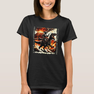 retro kalligrafie kat dinosaurus vulkaanuitbarstin t-shirt