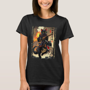 retro kalligrafie kat dinosaurus vulkaanuitbarstin t-shirt