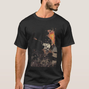retro kalligrafie kat dinosaurus vulkaanuitbarstin t-shirt