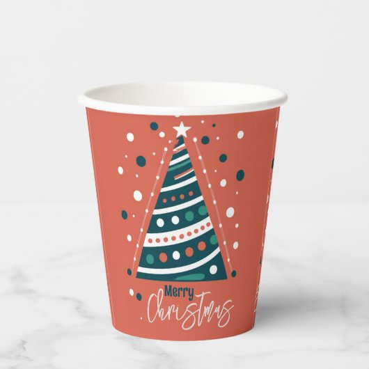 Retro kalligrafie minimalist Vrolijke kerstboom Papieren Bekers (Voorkant)