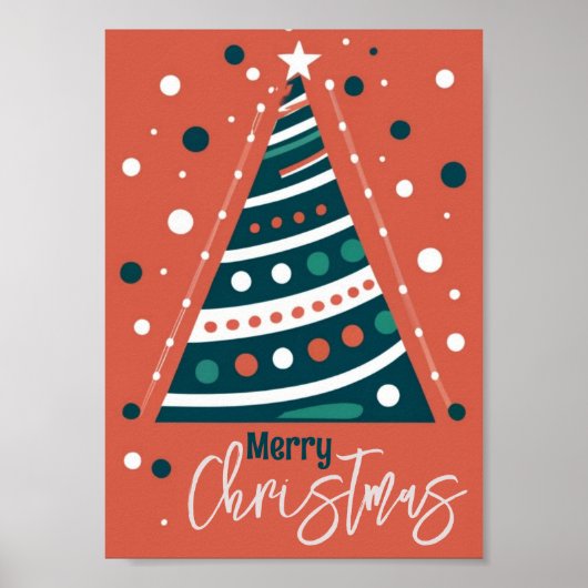 Retro kalligrafie minimalist Vrolijke kerstboom Poster (Voorkant)