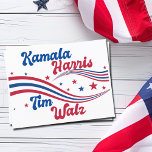 Retro Kamala Harris Tim Walz Blauw Rood Verkiezing Briefkaart<br><div class="desc">Dit schattige retro Kamala Harris Tim Walz briefkaart heeft sterren en golvende strepen in blauw en rood voor de VS. Een cool patriottisch Amerikaans democratisch geschenk in leuk  lettertype.</div>