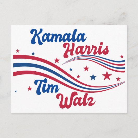 Retro Kamala Harris Tim Walz Blauw Rood Verkiezing Briefkaart (Voorkant)
