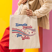 Retro Kamala Harris Tim Walz Schattigee verkiezing Tote Bag