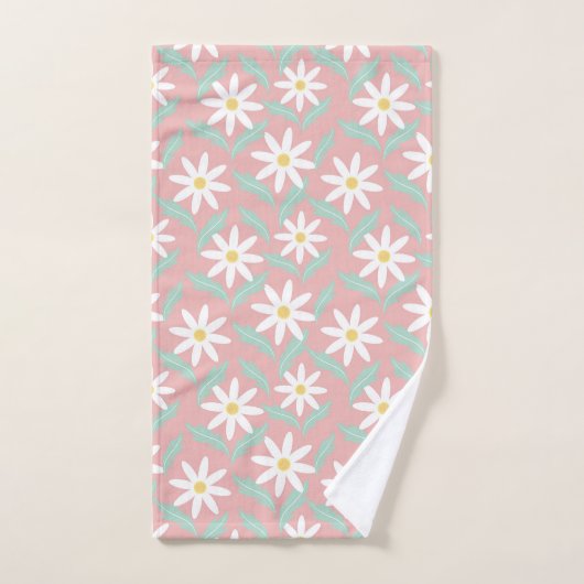 Retro kamille bloemmotief roze Blauwgroen ontwerp Bad Handdoek (Handdoek)