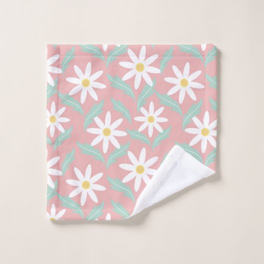 Retro kamille bloemmotief roze Blauwgroen ontwerp Bad Handdoek (Wasdoekje)