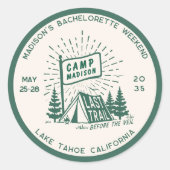 Retro Kamp Bachelorette Meisjes Glamping Weekend Ronde Sticker (Voorkant)