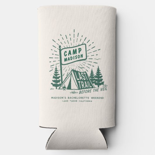 Retro Kamp Verloofde Meisjes Camping Weekend Seltzer Blikjeskoeler (Achterkant)