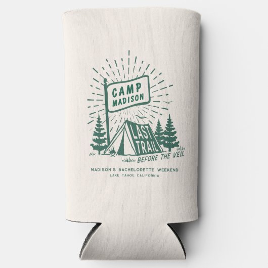 Retro Kamp Verloofde Meisjes Camping Weekend Seltzer Blikjeskoeler (Voorkant)