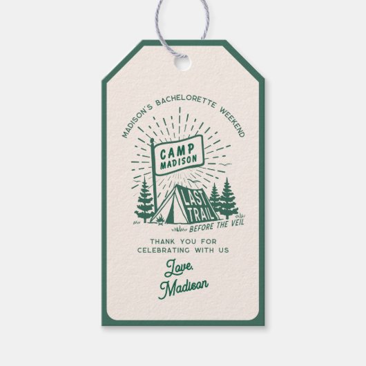 Retro Kamp Vrijgezellen Meisjes Kampeer Weekend Cadeaulabel (Voorkant)