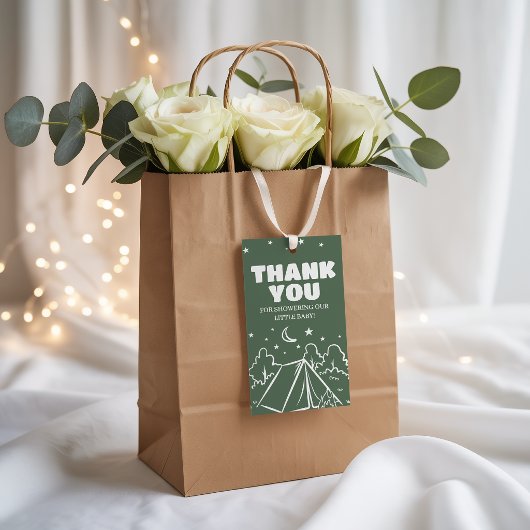 Retro Kampeer Avontuur Begint Favor Tag Cadeaulabel