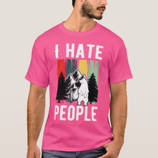 Retro kampeerpak van beer zegt ik haat mensen t-shirt