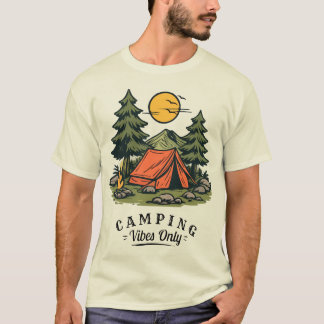 Retro Kampeerterrein Zonsondergang Kampvuur Grove T-shirt