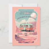 Retro Kampeerwagen Woestijn Landschap Bruiloft Kaart (Voorkant)