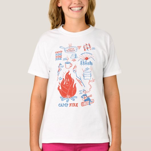 Retro kampvuur avontuur – grappige kampeeractivite t-shirt (Voorkant)