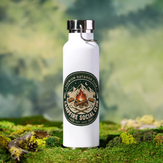 Retro Kampvuur Sociale Club Berg Outdoor Badge Waterfles