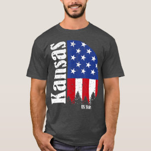Retro Kansas Amerikaanse vlag op 4 juli Pat T-shirt