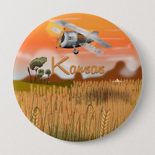 "Retro Kansas Tarweveld Reisposter" "kansas Ronde Button 4,0 Cm (Voorkant)