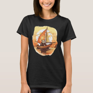 Retro Kapitein Panda Zomer Zeilboot T-shirt