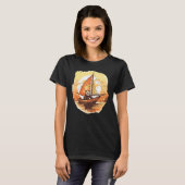 Retro Kapitein Panda Zomer Zeilboot T-shirt (Voorkant volledig)
