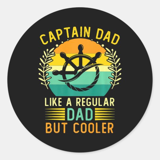 Retro  kapitein Vaderdag Boat Ronde Sticker (Voorkant)