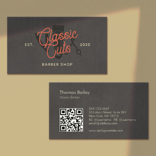 Retro kapperszaak, haarstylist QR-code Visitekaartje