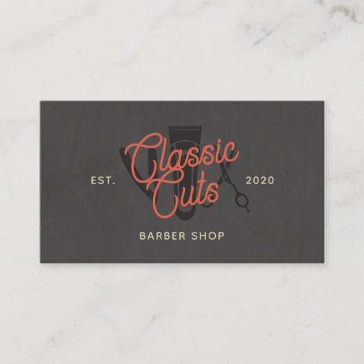 Retro kapperszaak, haarstylist QR-code Visitekaartje (Voorkant)