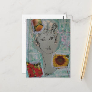 Retro kapsel uit de jaren 50 in blauw mixed media  briefkaart